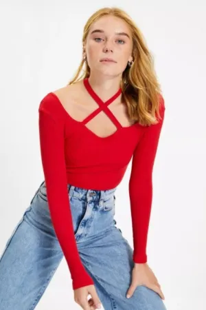 Beauty In Red Halter Neckline Top
