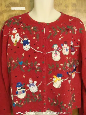 Cross Stitch Snowmen Horrible Christmas Sweater
