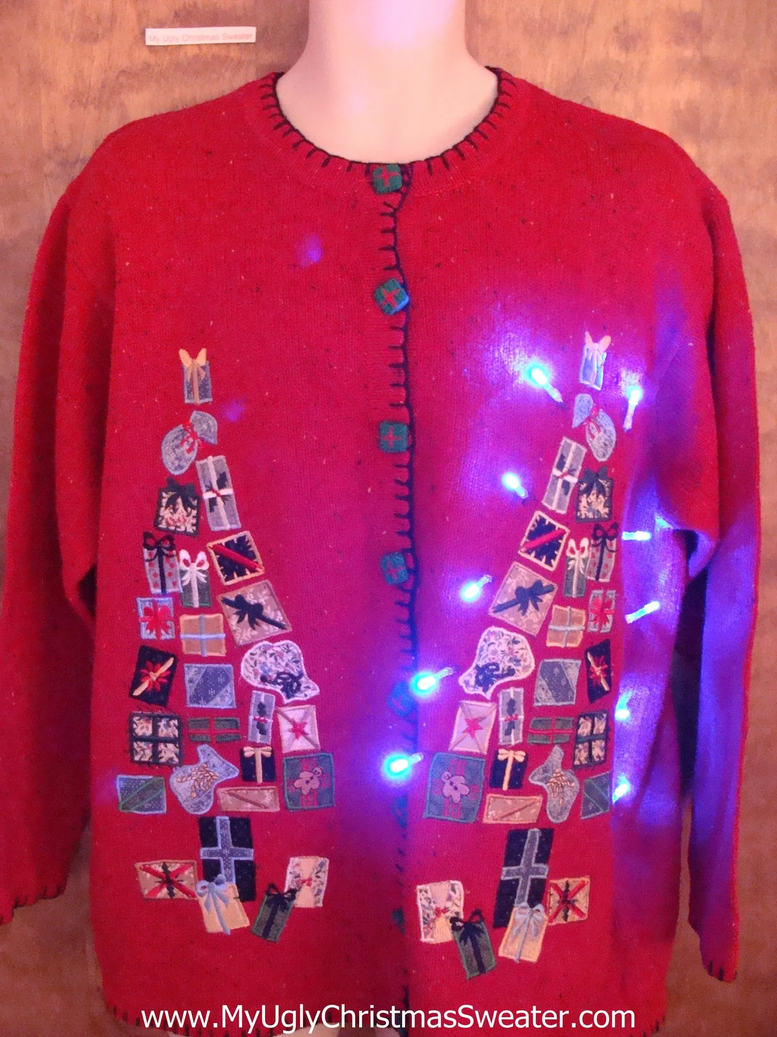 Horrible Collage Trees Light Up Ugly Xmas Sweater