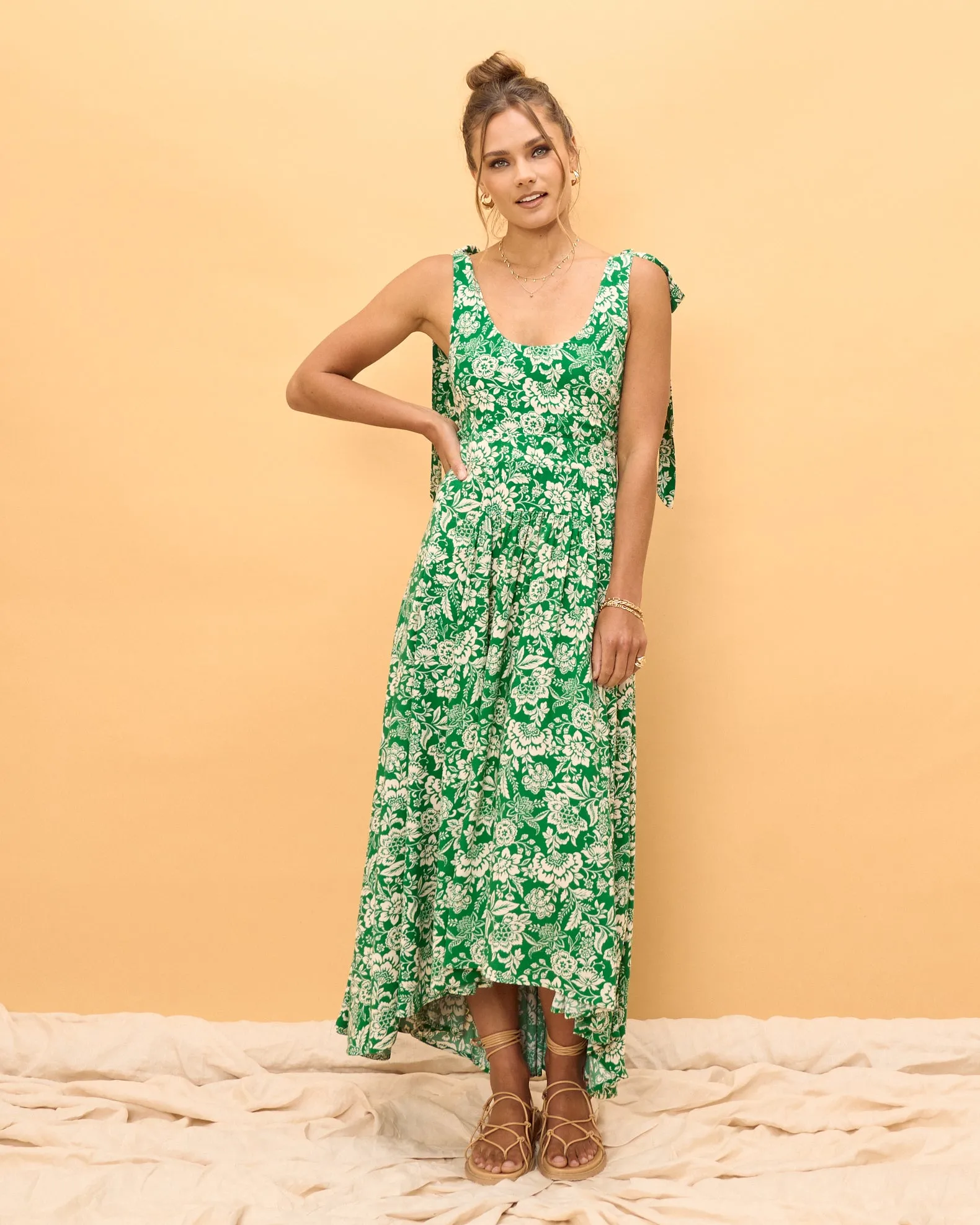 Miah Green Floral High Low Midi Dress