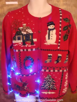 Red Cute Christmas Reindeer Sweater with Lights